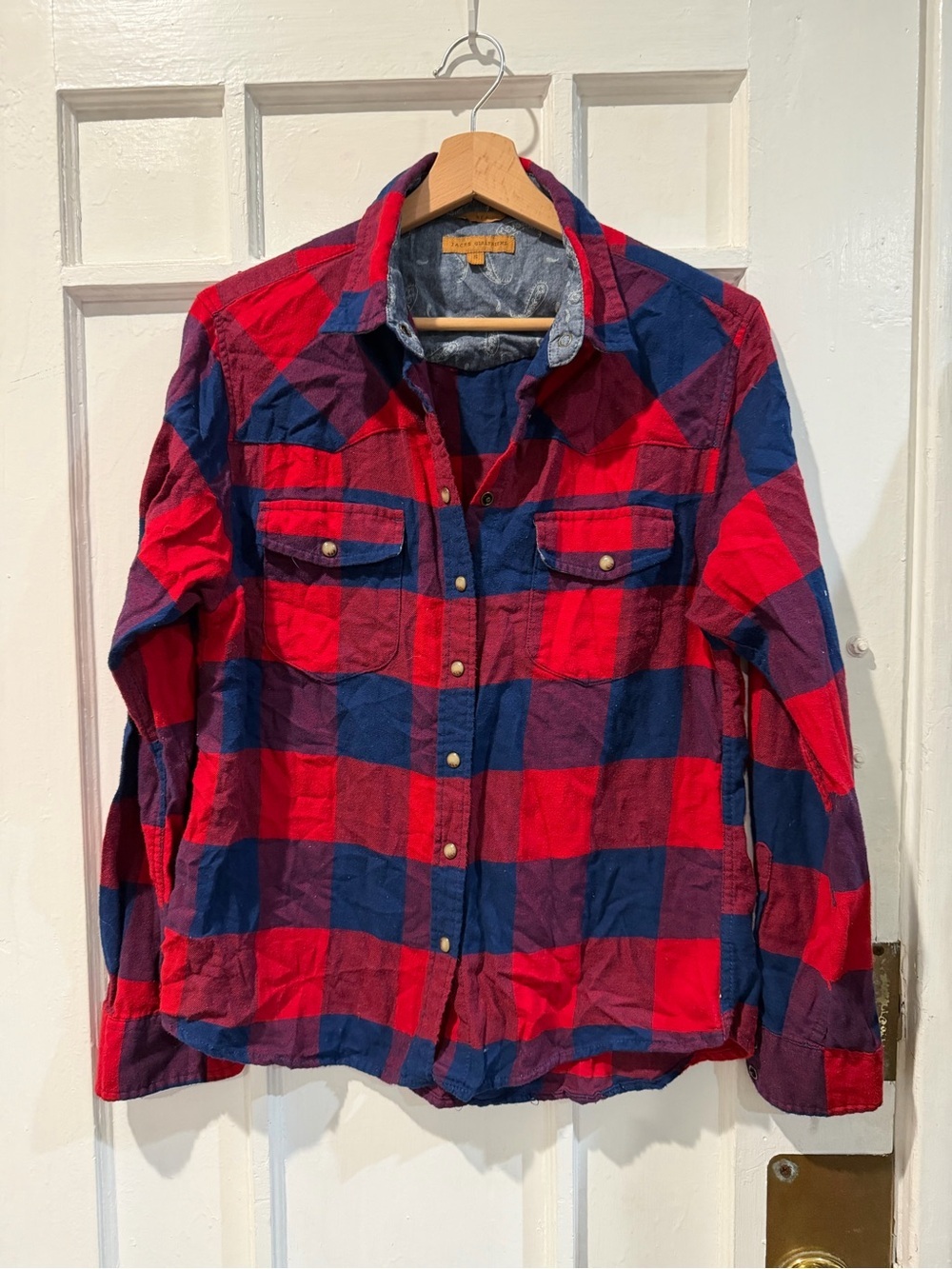 JACHS Girlfriend Red and Navy Plaid Button-Up Shirt
